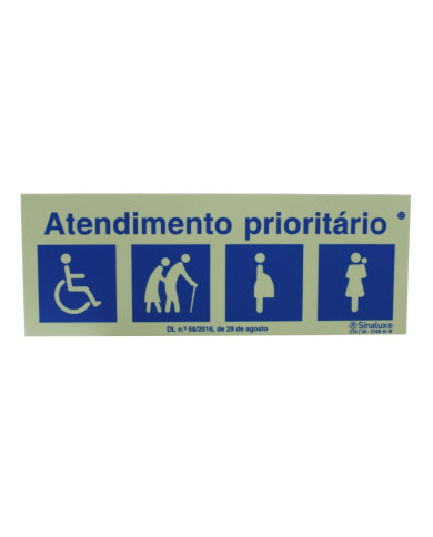 Placa "Atendimento Prioritário" + Pictogr.Sinalux - PVC Fotol. 7x20cm Placa "Atendimento Prioritário" + Pictogr.Sinalux - PVC Fotol. 7x20cm