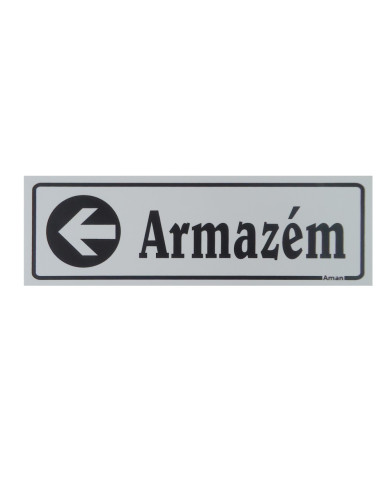 Placa "Armazém Seta Esq." Aman - PVC Branco 20x6.5cm Placa "Armazém Seta Esq." Aman - PVC Branco 20x6.5cm