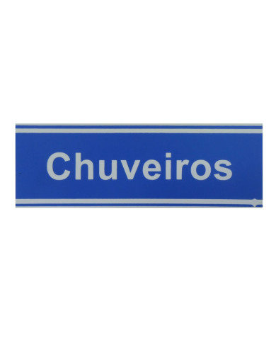 Placa "Chuveiros" Aman - PVC Azul 20x6.5cm Placa "Chuveiros" Aman - PVC Azul 20x6.5cm