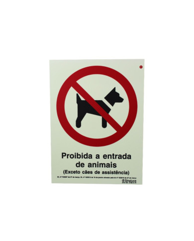 Placa"Proibida a Entrada de Animais"+Pictogr.Sinalux - PVC Fotol. 15x20cm